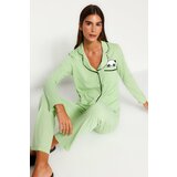 Trendyol Mint Panda Printed Shirt-Pants Knitted Pajamas Set Cene