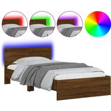 vidaXL Posteljni okvir z vzglavjem in LED rjavi hrast 100x200 cm, (21007114) Cene