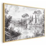  Plakat - Black-and-White Vintage Landscape with a Pond 42x29.7 Zlatni okvir | shoptok.hr