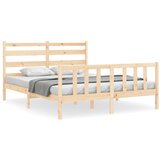 The Living Store Posteljni okvir z vzglavjem 160x200 cm trden les - Posteljni Okvir, (21529481) | Shoptok.si