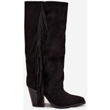 Boto Women's Cowboy Boots With Fringes On A Heel Black Tivara | Shoptok.si