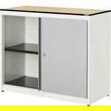 mauser Omara z drsnimi vrati, VxŠxG 818 x 1200 x 432 mm, plošča s polnim jedrom, 1 polica, čista bela / aluminijasto siva / javor | Shoptok.si