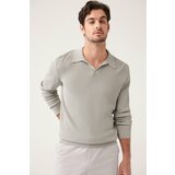 Avva Men's Gray Buttonless Polo Collar Textured Rayon Standard Fit Normal Cut Knitwear Cene