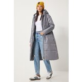 Happiness İstanbul Women's Gray Hooded Long Puffer Coat | Shoptok.si