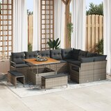 vidaXL 12 delni vrtni set sofk z blazinami siva poli ratan akacija | Shoptok.si