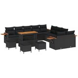 vidaXL Set vrtnih sofac z blazinami Črna Poly Rattan Akacija, 4-delni set vrtnarskega jedilnega pohištva z blazinami Črna Poly Rattan Akacija Cene