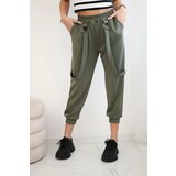 Kesi Włoski Trousers with decorative stripes buttery-fabric khaki Cene