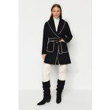 Trendyol Black Embroidery Detailed Belted Long Coat Cene