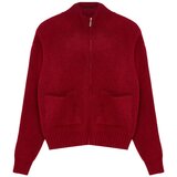 Trendyol Burgundy Soft Textured Zippered Knitwear Cardigan | Shoptok.si