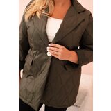 Kesi Włoski Plus Size women's quilted jacket with collar and button khaki | shoptok.hr