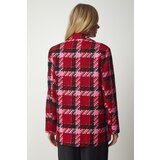  Women's Red Pink Double Breasted Collar Patterned Elegant Woven Jacket | shoptok.hr