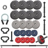 IRON SPORT set 88kg tegova/ 2+1 šipka / ručka za zvono/ točak za trbušnjake/ guma za šaku i vijača | ePonuda.com