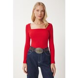  Women's Red Square Collar Corduroy Knitted Blouse | shoptok.hr
