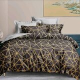 Crna moderna bračna posteljina sa zlatnim geometrijskim linijama – 4 dela, 200x220 cm | ePonuda.com