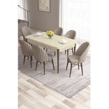 Hanah home trpezarijski set Roz, sto na razvlačenje i 6 stolica, krem ploča, noge boje oraha, kapućino tkanina Babyface | Eponuda.com
