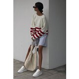 Madmext Mad Girls Ecru Striped Oversize Sweater | Shoptok.si