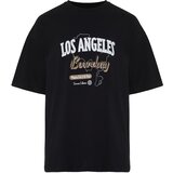Trendyol Men's Black Oversize City Printed Embroidery 100% Cotton T-Shirt Cene