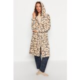 Trendyol Cream Wellsoft Animal Print Hooded Knitted Dressing Gown | Shoptok.si