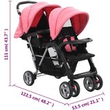  Dvostruka dječja kolica ružičasto-crna čelična | shoptok.hr