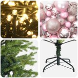  Umjetno božićno drvce s kuglicama 210 cm 300 LED lampica - Zelena 210 cm s LED-ima i ružičastim lopticama | shoptok.hr