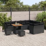  12-dijelni vrtni set sofe s jastučićima Crni Poli ratan Akacija | shoptok.hr