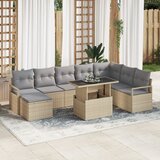 vidaXL 9-delna vrtna sofa garnitura z blazinami bež poli ratan | Shoptok.si