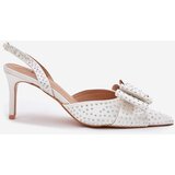 Boto Embellished Heels With Open Back And Bow White Nilandriela | Shoptok.si