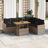 vidaXL 7-dijelni set vrtnih sofa poliratan i bagrem s jastucima sivi Cijene