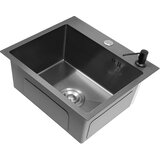 Oem Kuhinjski umivalnik, zasnova z dvema luknjama, integriran dozirnik za milo -črna, (5000140187) | Shoptok.si