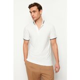 Trendyol White Men's Regular/Normal Cut Color Block Textured Polo Collar T-shirt Cene