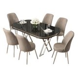 Hanah home lai - black marble, chrome, cappuccino black marblechromecappuccino dining table & chairs set (7 pieces) | Eponuda.com