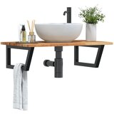 The Living Store Stenska polica za umivalnik jeklo in trden akacijev les - Polica Za Umivalnik, (21486394) | Shoptok.si
