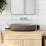 vidaXL Nadpultni umivalnik peščen in rjav ovalen 59x40x14 cm keramika | Shoptok.si