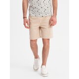 Ombre Men's cotton cargo shorts with elastic waistband - beige | Shoptok.si