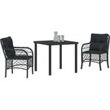 vidaXL 3-delni vrtni jedilni set z blazinami Črn poli ratan | Shoptok.si