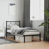 Maison Chic Kovinski Posteljni okvir - Enojna postelja - Postelja za odrasle z vzglavjem črn 75x190 cm, (21693893) | Shoptok.si