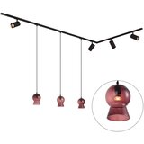 QAZQA Sodoben črn tirni sistem s 4 reflektorji in 3 vijoličnimi visečimi svetilkami 1-fazni - Iconic Bell Jeana Luxe u