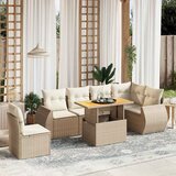 Maison Chic Seti vrtnega pohištva - Vrtna garnitura - Vrtni pohištvo set 7-delna z blazinami bež poli ratan, (21807744) | Shoptok.si
