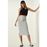 Happiness İstanbul Women's White Striped Slit Wrap Knitted Skirt cene