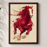Wallxpert uramljena mdf slika 3752KACT-015, crveni konj u galopu na krem pozadini, 37 x 52 cm | Eponuda.com