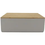 Mattina posoda za kruh z lesenim pokrovom 34x21xh14cm / bela / kovina, les, (5000199099)