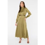 Trendyol Green Belted Collar and Cuff Draped Detailed Woven Dress Cene