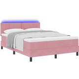 vidaXL LED Box Spring Krevet Ružičasta 140 x 190 cm Baršun - Ružičasta 140 x 190 cm Dizajn s rombovima | shoptok.hr