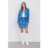 Laluvia Blue Striped Skirt Jacket Tuvid Suit cene