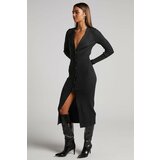 Madmext V-Neck Long Knitwear Dress With Black Buttons cene