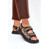 Boto Ladies Patterned Fabric Sandals With Golden Details Beige-Black Pefese | Shoptok.si