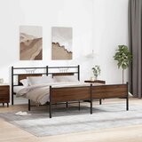 Metalni Kovinski posteljni okvir brez vzmetnice rjavi hrast 183x213 cm, (21829052) | Shoptok.si