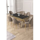 Hanah home trpezarijski set Pem, sto i 6 stolica, ploča u dekoru Sonata, zlatne noge, kapućino tkanina Babyface | Eponuda.com