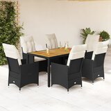  7-dijelni vrtni blagovaonski set s jastucima crni od poliratana Crna 150 x 90 x 75 cm | shoptok.hr