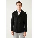 Avva Men's Black Double Breasted Collar Woolen Cachet Comfort Fit Relaxed Cut Coat cene